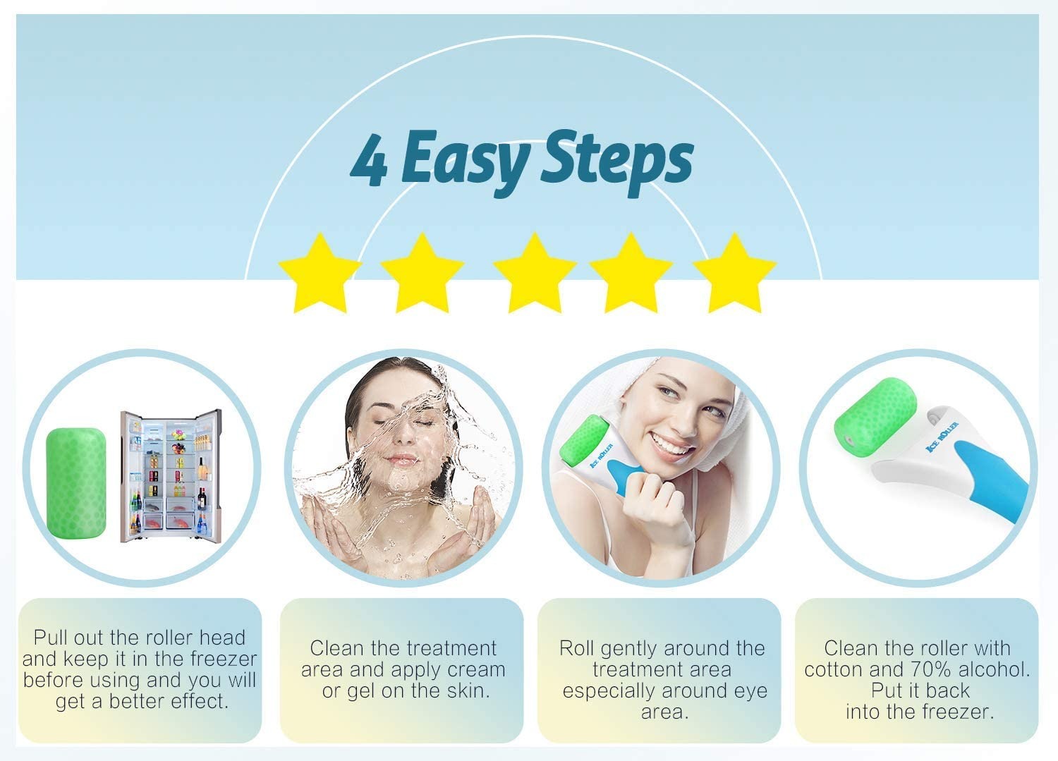 MARZAHAR Ice Roller for Face &amp; Eye Puffiness Relief, Cold Gel Ice Face Roller Massager - Ice Roller Cool Roller For Face Eye Body Facial Shaping Anti Wrinkle Ice Roller Massager Smooth Skin ( Random Color ) image 11