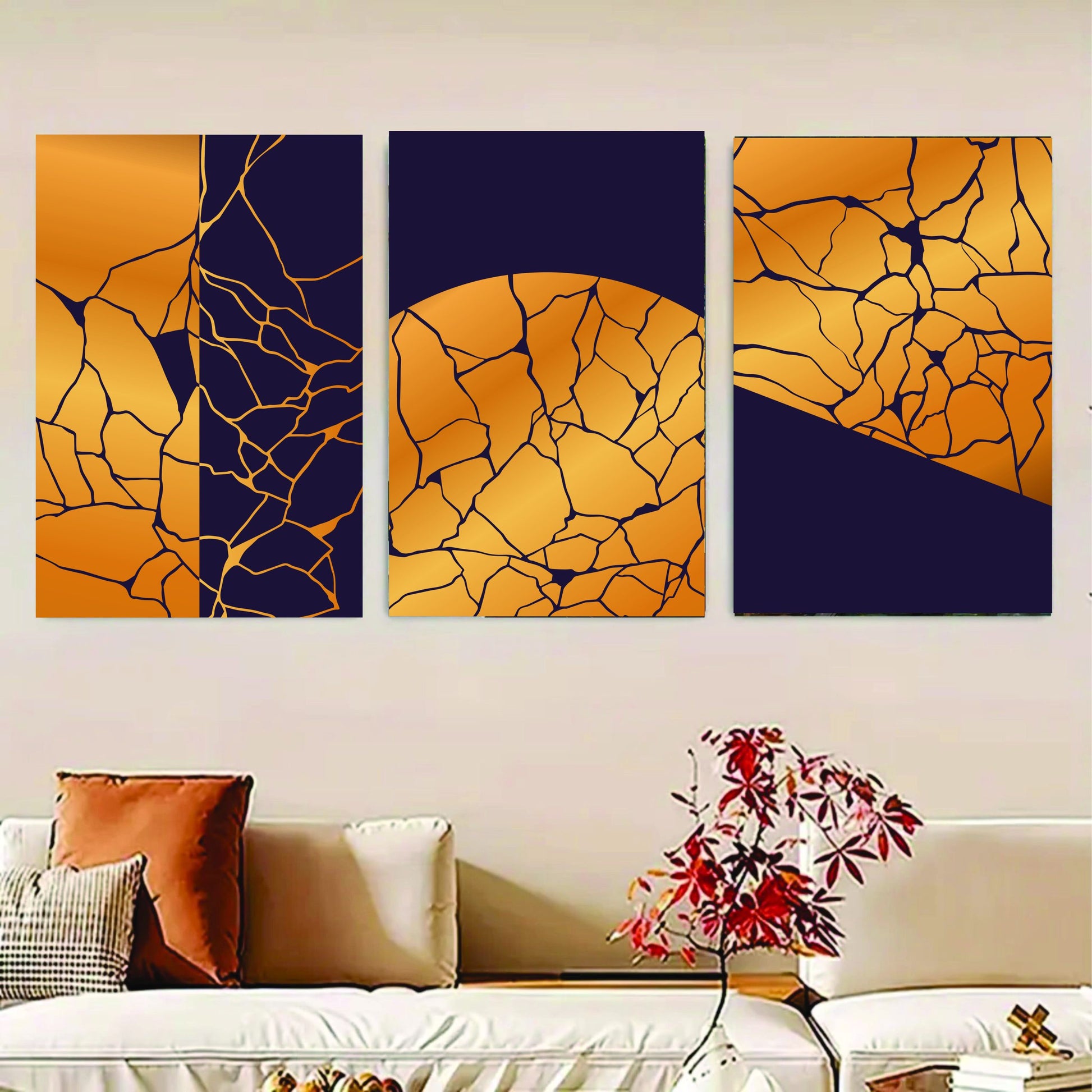 Set Of 3, Abstract Sun Wall Art Photo Canvas Wooden Tile Frame image 0