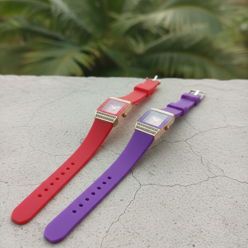 Luxury Women’s Diamond Quartz Watch – Elegant Square Dial Wristwatch With Crystal Accents And Stylish Silicone Strap (Black)