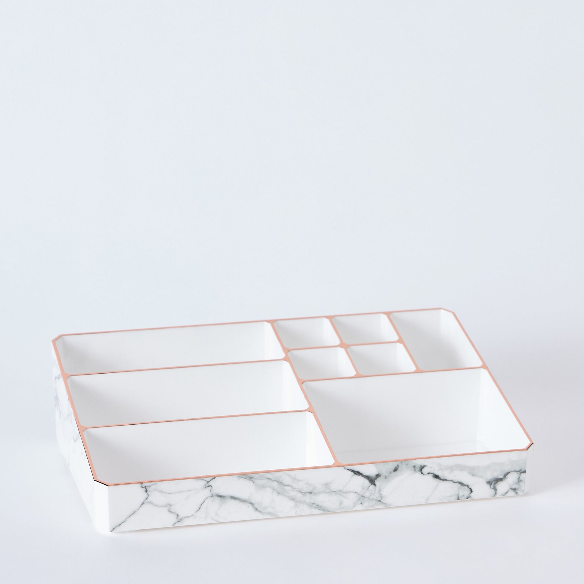 9 Compartment Marble Look Makeup Organiser | Marble Acrylic Makeup Organiser - Perfume Holder, Vanity Storage and Cosmetic Storage - White image 7