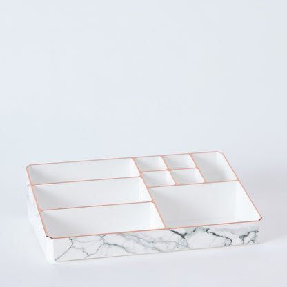 9 Compartment Marble Look Makeup Organiser | Marble Acrylic Makeup Organiser - Perfume Holder, Vanity Storage and Cosmetic Storage - White image 7