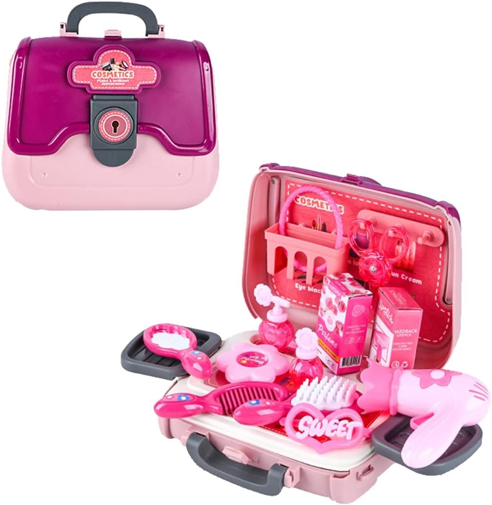 24 PCS Girls Fashion Beauty Salon Toys, Early Education Toys, Kids Makeup Kit, Dress Up Pretend Play with Toy Hairdryer, Comb, Portable Case, Premium Gifts for Toddler Girls (Cosmetic bag) image 6