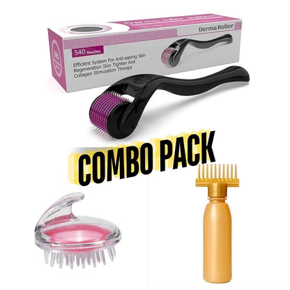 Combo Pack Derma Roller + Hair Oil Applicator Bottle +  Hair Scalp Massager | Pack of 3 Deal image 0