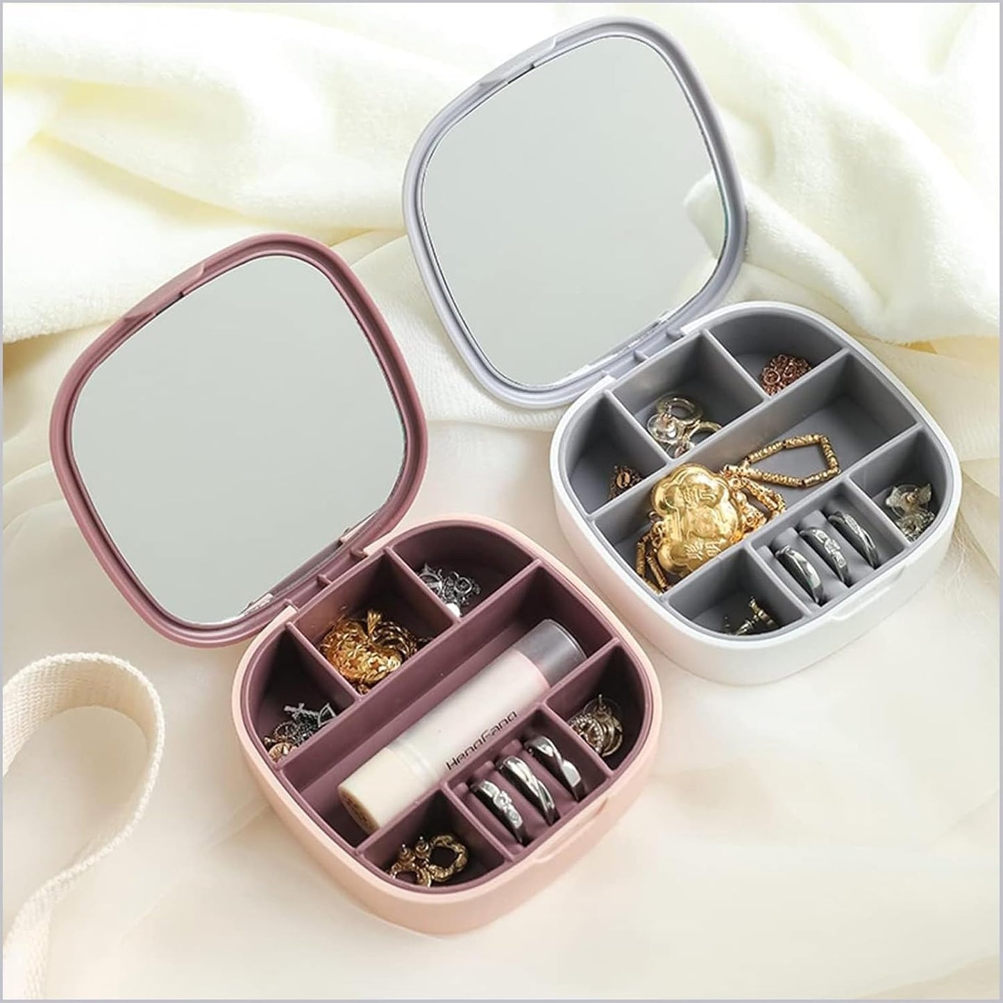Small Jewellery Box, Jewellery Box, Portable Jewellery Box, Girls' Earrings, Cut Necklace Box, Can Be Placed in the Bag of the Bag at Home (Pink Or Silver Colors) (Random Colors) image 5