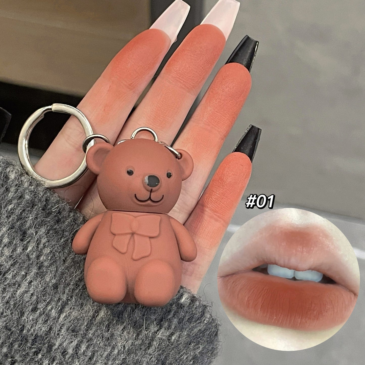 6-Piece Cute Bear Keychain Liquid Lipstick Set – Mist Matte Velvet Finish, Moisturizing Lip Stain, Waterproof &amp; Long-Lasting Lip Gloss (6 Colors) image 5