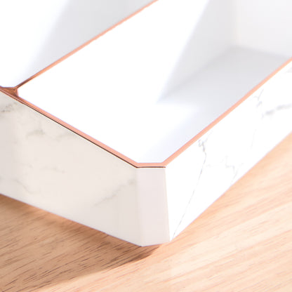 9 Compartment Marble Look Makeup Organiser | Marble Acrylic Makeup Organiser - Perfume Holder, Vanity Storage and Cosmetic Storage - White image 8