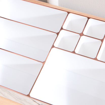 9 Compartment Marble Look Makeup Organiser | Marble Acrylic Makeup Organiser - Perfume Holder, Vanity Storage and Cosmetic Storage - White image 9