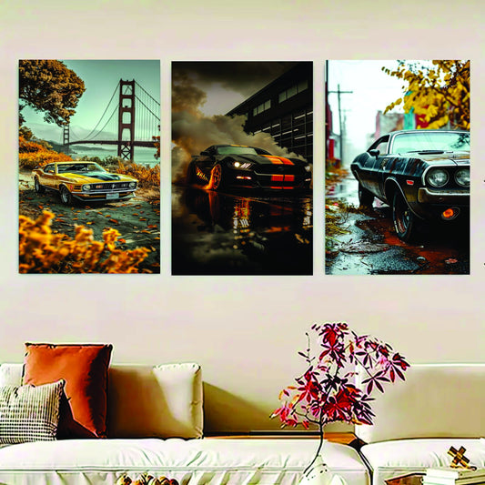 Set Of 3 Luxary Cars Sticky Canvas Frames For Wall Decore / Sticky Phototiles image 0