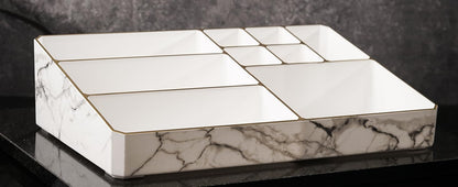 9 Compartment Marble Look Makeup Organiser | Marble Acrylic Makeup Organiser - Perfume Holder, Vanity Storage and Cosmetic Storage - White image 6