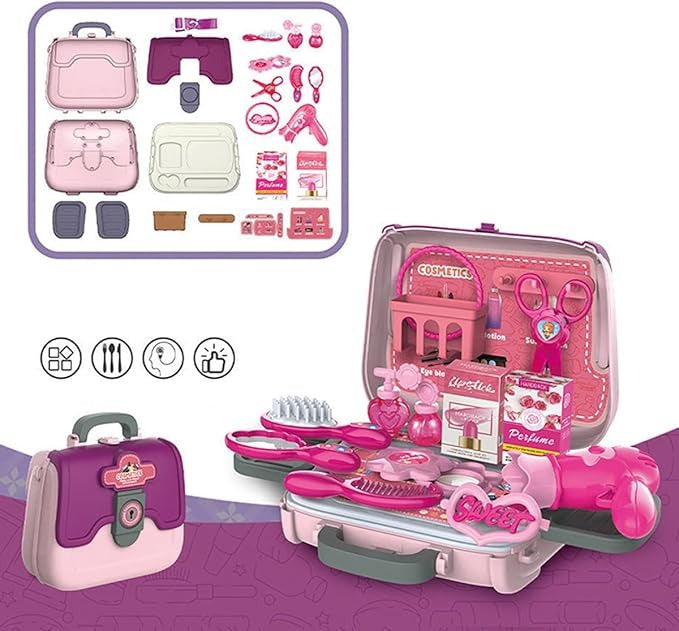 24 PCS Girls Fashion Beauty Salon Toys, Early Education Toys, Kids Makeup Kit, Dress Up Pretend Play with Toy Hairdryer, Comb, Portable Case, Premium Gifts for Toddler Girls (Cosmetic bag) image 0