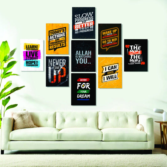 Set Of 9 Motivational Sticky Canvas Frames For Wall Decore / Sticky Phototiles image 0