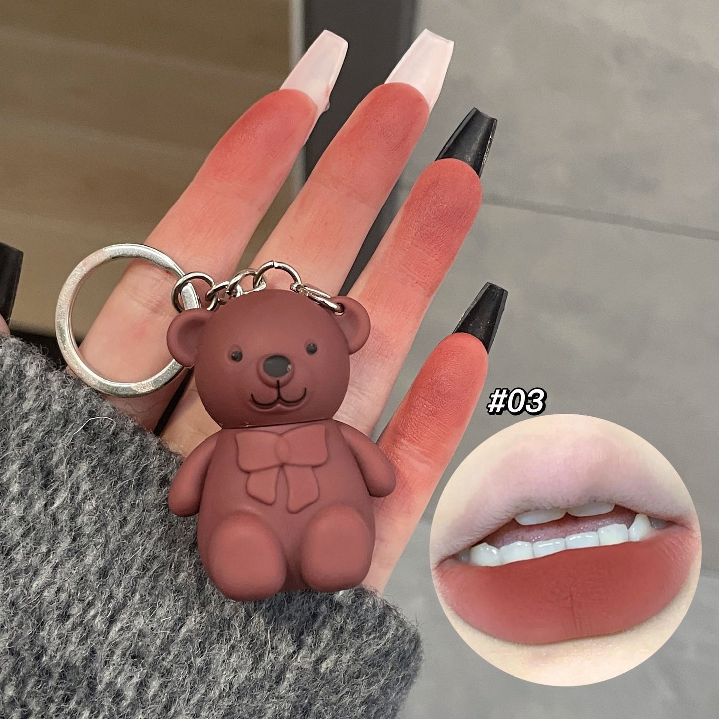 6-Piece Cute Bear Keychain Liquid Lipstick Set – Mist Matte Velvet Finish, Moisturizing Lip Stain, Waterproof &amp; Long-Lasting Lip Gloss (6 Colors) image 0