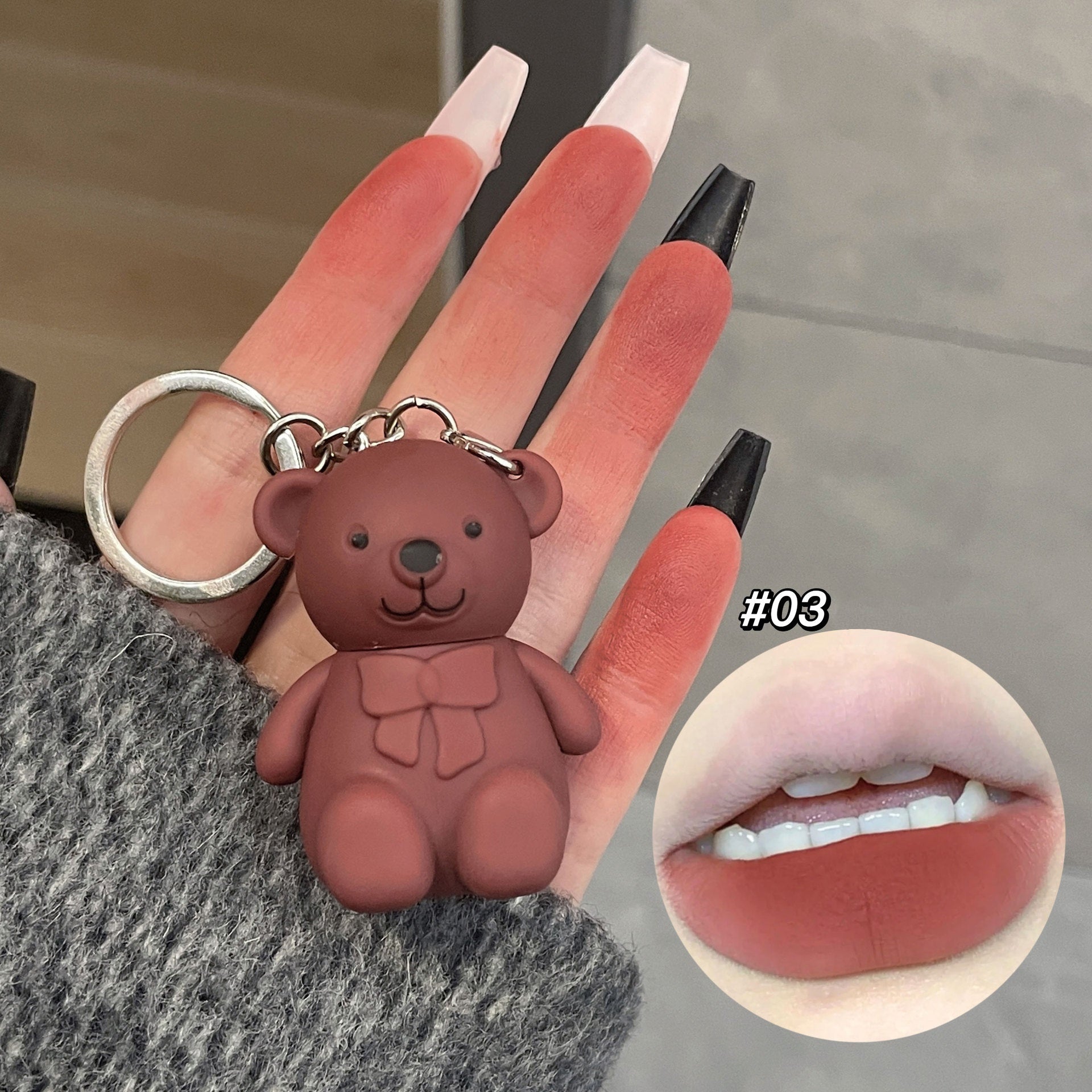 6-Piece Cute Bear Keychain Liquid Lipstick Set – Mist Matte Velvet Finish, Moisturizing Lip Stain, Waterproof &amp; Long-Lasting Lip Gloss (6 Colors) image 0