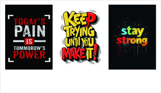 set of 3 Motivational sticky canvas frames for wall decore / sticky phototiles image 0