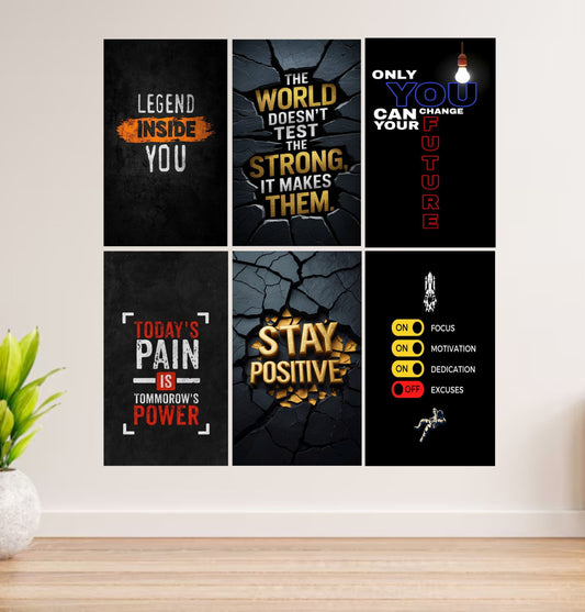 Set Of 6 Motivational Wooden Canvas Frames For Wall Decore / Sticky Phototiles Frames image 0