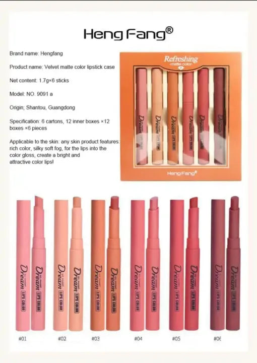 HengFang Matte Lipstick [6 Pcs Set] image 2