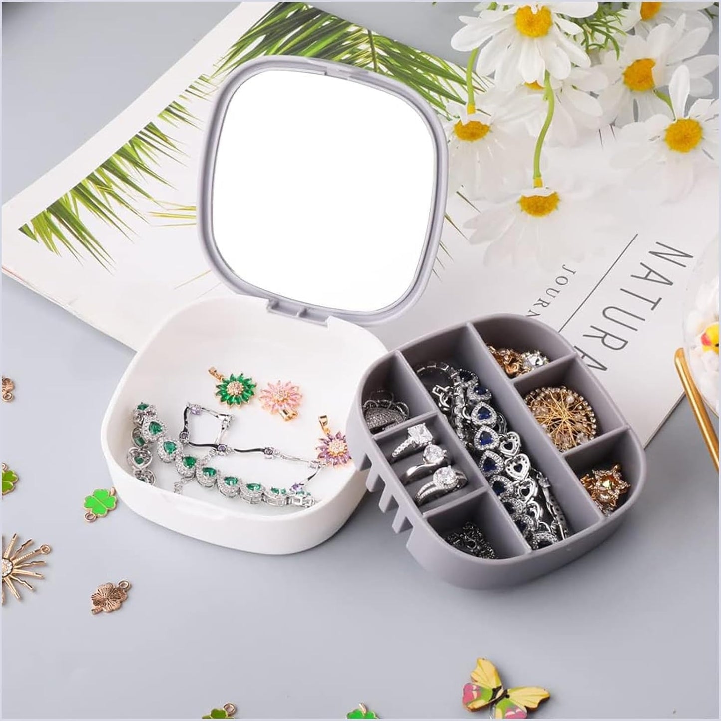 Small Jewellery Box, Jewellery Box, Portable Jewellery Box, Girls' Earrings, Cut Necklace Box, Can Be Placed in the Bag of the Bag at Home (Pink Or Silver Colors) (Random Colors) image 2