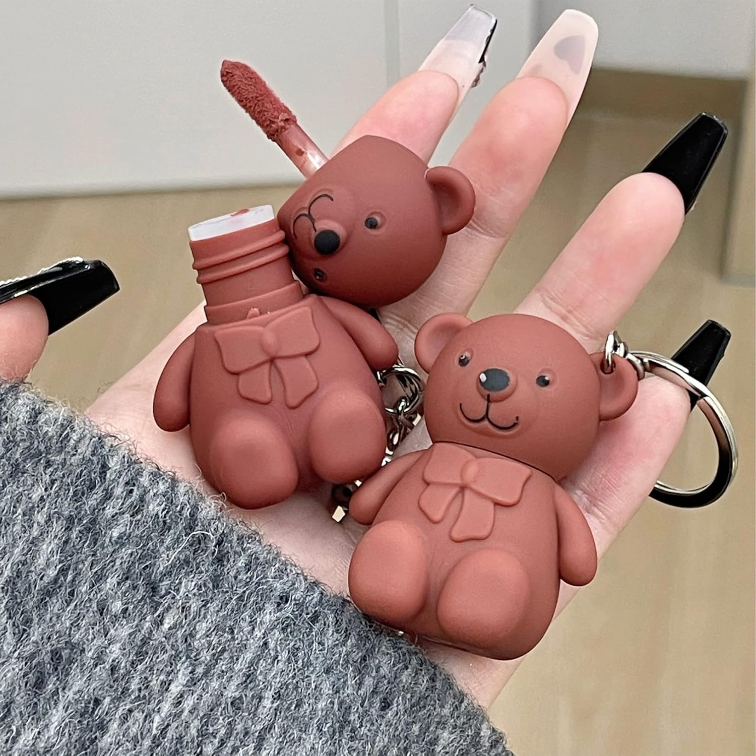 6-Piece Cute Bear Keychain Liquid Lipstick Set – Mist Matte Velvet Finish, Moisturizing Lip Stain, Waterproof &amp; Long-Lasting Lip Gloss (6 Colors) image 2