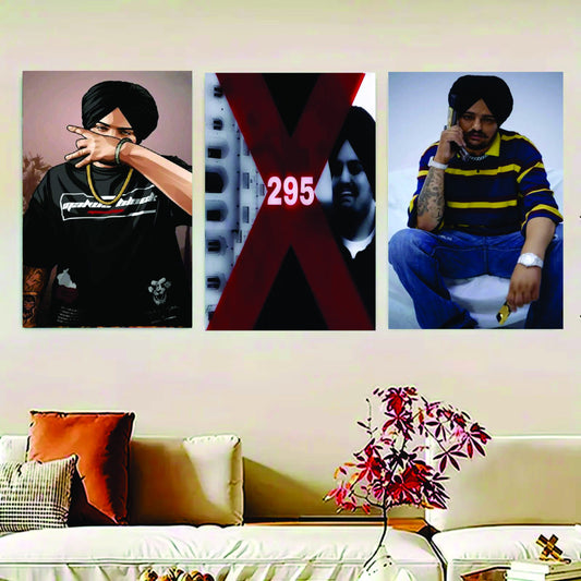 set of 3 sidu moosewala wooden canvas frames for wall decore / sticky phototiles frames image 0