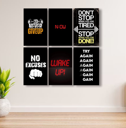 Set Of 6 Motivational Art Wooden Frames For Wall Decoration / Sticky Photo Tiles image 0