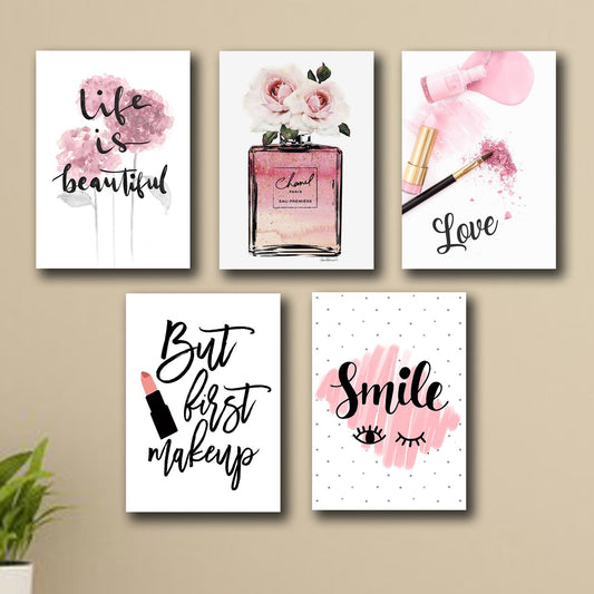 set of 5 make up themed girls room decor wall art wooden sticky Phototile frames (8 x 11 inches) image 0
