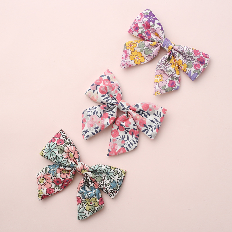 Baby Girls Hair Clips Floral Printing Bows Hair Pin For Children Liberty Cotton Barrette Kids Summer 3