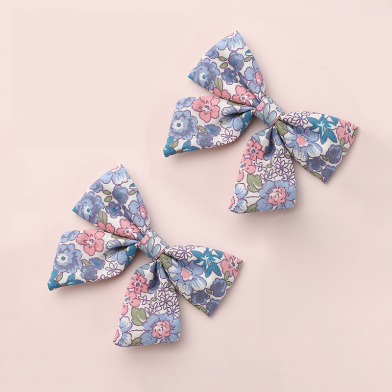 Baby Girls Hair Clips Floral Printing Bows Hair Pin For Children Liberty Cotton Barrette Kids Summer 5