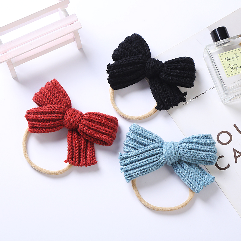 Bows Hair Baby Headband Girls Woolen Knit Headbands For Children Elastic Hairband Winter Newborn Infant Princess 2