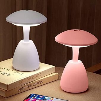 Mushroom Shaped Mini Touch Table Lamp | LED Table Light Rechargeable Small Desk Lamp Portable Dimmable Desk Decoration Light - Size: 9 Inch