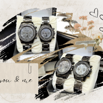 stone style Couple Watch Round Shape Stainless Steel For Men And Women Black