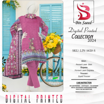 "Bin Saeed  Digital printed collection"  3pcs Lawn | Unstitched Collection Casual Wear
