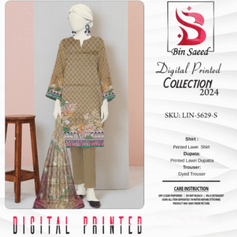 "Bin Saeed  Digital printed collection"  3pcs Lawn | Unstitched Collection Casual Wear