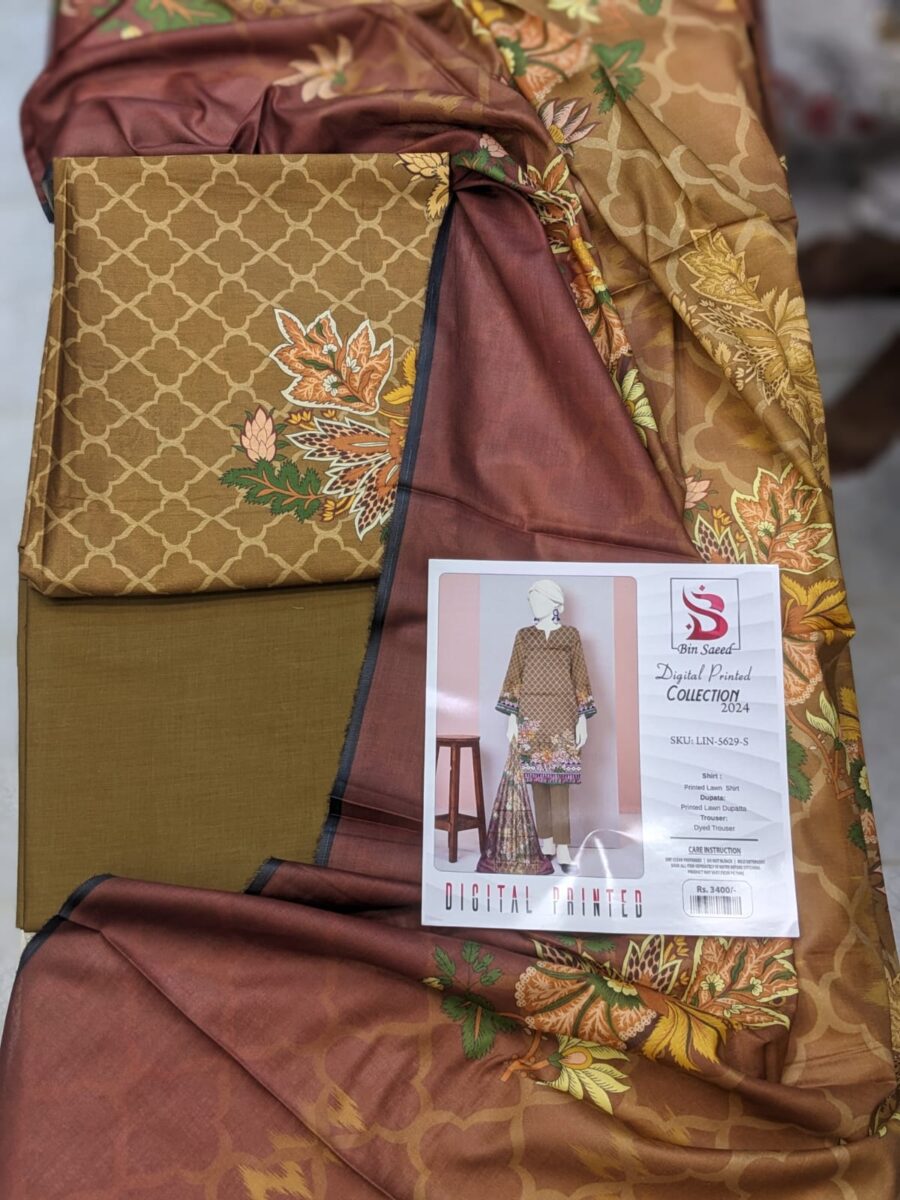 "Bin Saeed  Digital printed collection"  3pcs Lawn | Unstitched Collection Casual Wear - Image 2