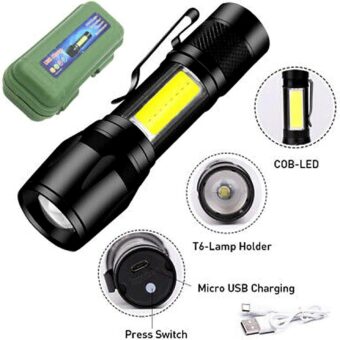 Mini Rechargeable Flashlight With 3 Light Modes COB Side Metal Light  for Camping,Hunting