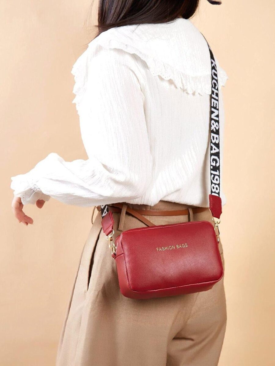 PU Leather  Wide Strap Crossbody Bag Simple Style Small Shoulder Bags for Women - Image 10