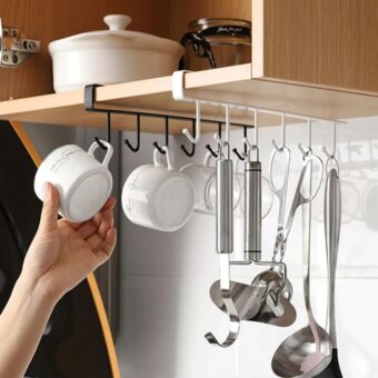 6 hooks metal hanger for kitchen mug cup storage rack cupboard hanging coffee cup organizer (random color)