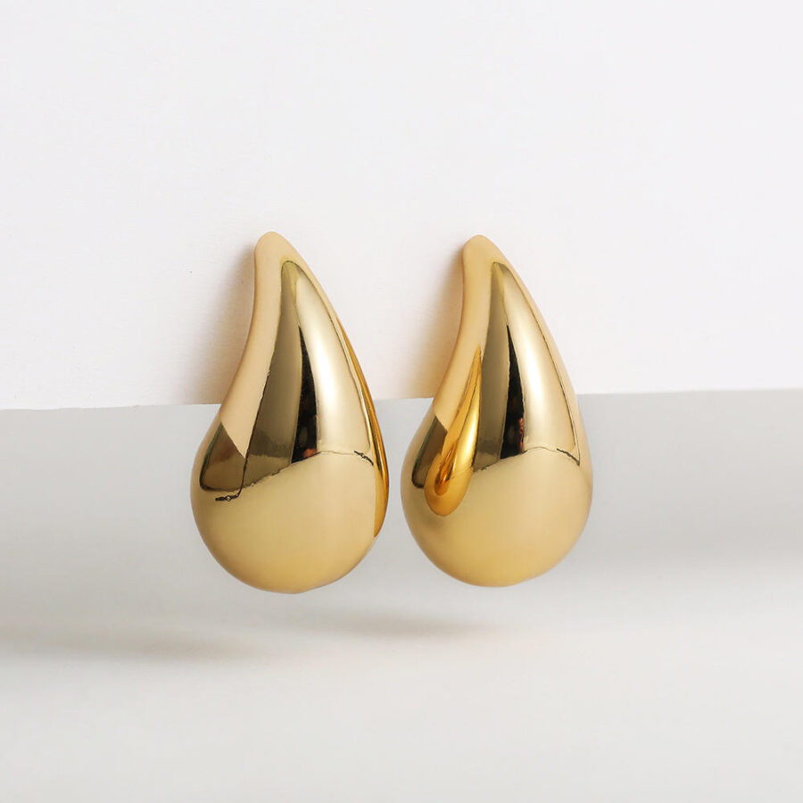 Chunky Dome Drop Earrings for Women Glossy Thick Teardrop Earrings Dupes Lightweight Hoops - Image 2