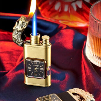Refillable Dragon Design Fancy Watch Lighter | Best Quality Watch Lighter | Dual Flame Lighter | Lighter With Metal Body ( Random Color ) ( Without Box )