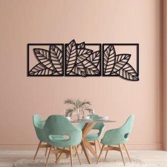 3D wooden 3 Piece Long Leaf Panels | Wall Hanging wooden Art | Wall art I Wall art for room decoration