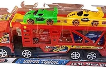 Double decker Trailer Truck | Car Carrier Truck with 4 Cars Included Toy for Kids (Random color)