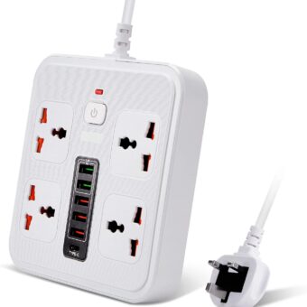 Power Socket / Power Strip / Power Extension with TYPE-C PD 20W + USB QC 3.0 Fast Charging 6 Ports, Universal Power Socket / 4-Way Power Strip / 2m Extension Cable