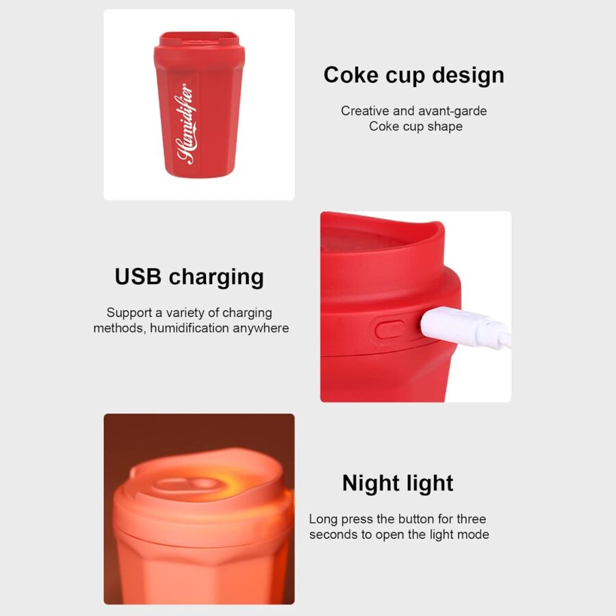 Coke Cup Humidifier Car Home USB Aroma Diffuser Summer Flame Air Coke Cup Cool Mist Bedroom Study Room Mini Humidifier  (random color) - Image 8