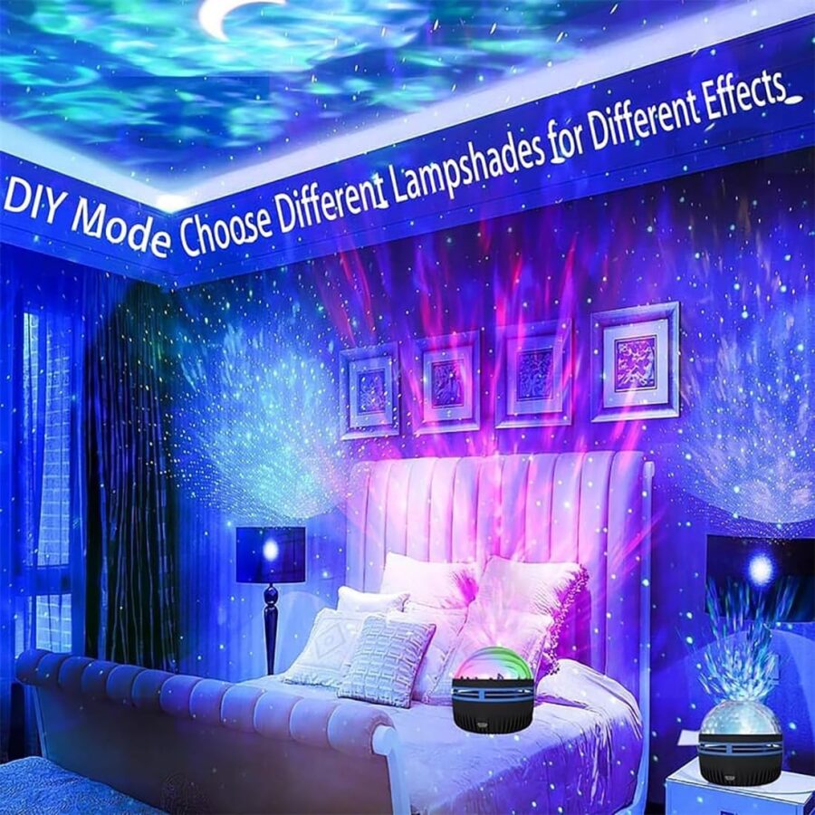 LED Starry Galaxy Projector Night Light Rotating Star Moon Lamp Bedroom Aurora Projector Light Atmosphere Decor Lamps Gift Light ( With Remote ) - Image 9