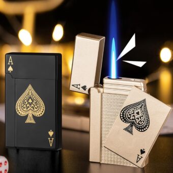 Jet Torch Playing Card Lighter, Green Flame Ace Card Lighter Windproof Refillable Lighter Playing Cards Cool Design (Metal Body)