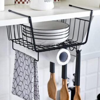 Heavy Quality 4 in 1 Under the Shelf Metal Storage Basket Kitchen Organizer, No Punching, Tissue Holder, Plates Organizer, Cups Holder, Towel Holder