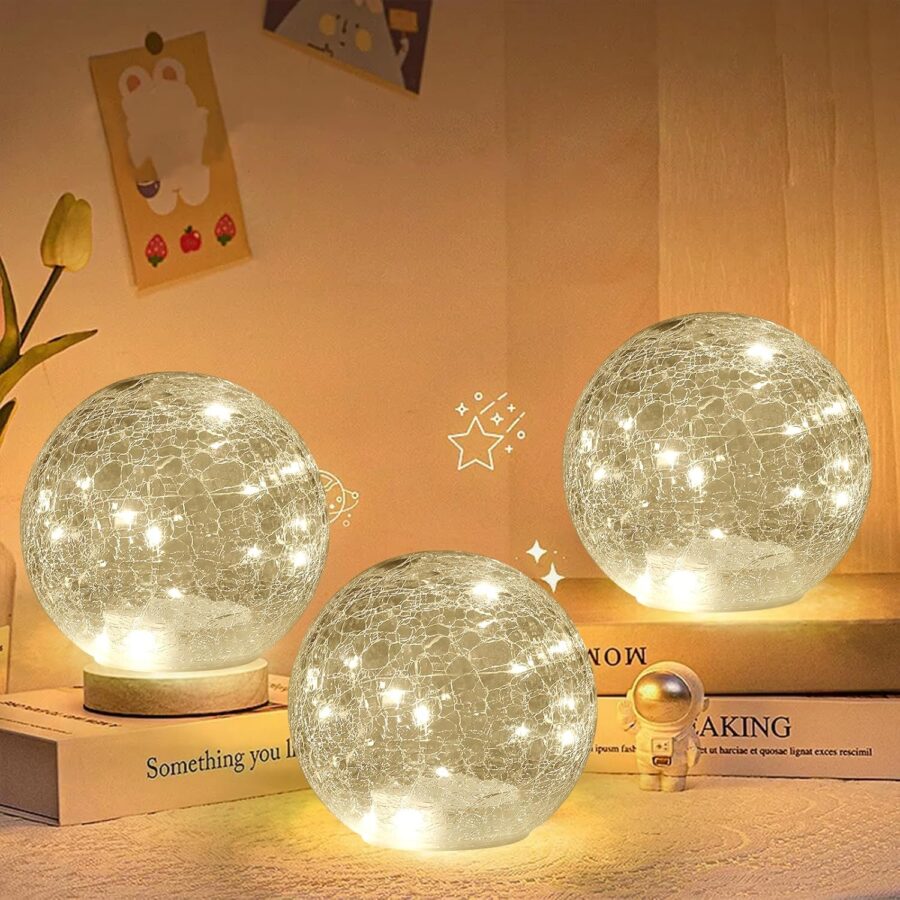 Globe Ball LED Lamp Battery Operated, Lighted Glass Orb for Festival Christmas Decoration, Gold Mercury Glass Ball Light - Image 8