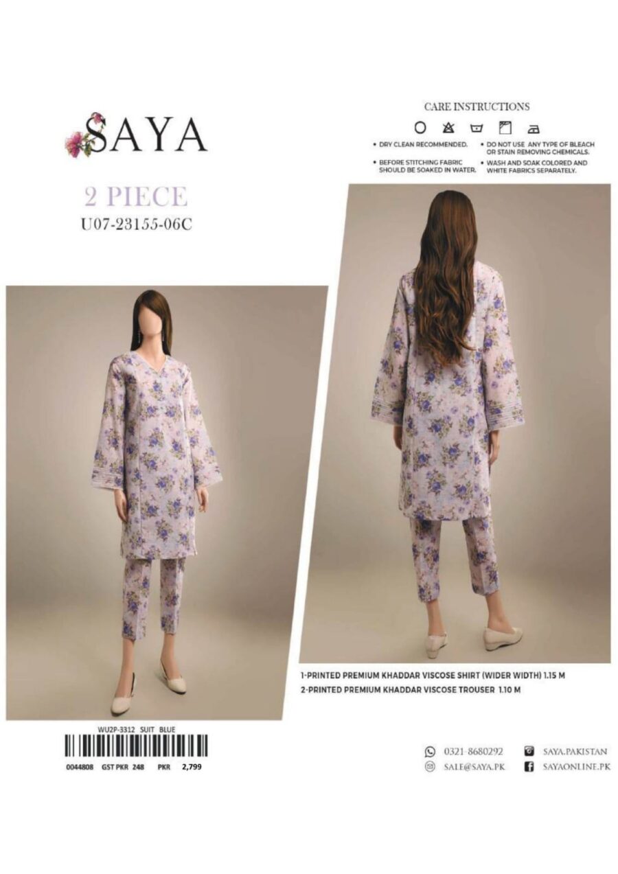 SAYA 2PCS Unstitch khaddar Collection Shirt & Trouser (06C)