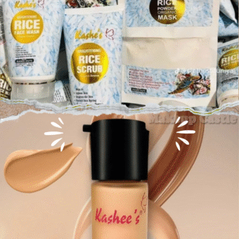 (pack of 4 ) Kashe's Rice Extract Bright +Kashees Foundation  & Glow Kit ( Rice Face Wash + Rice Scrub + Rice Mask +Kashees Foundation  )