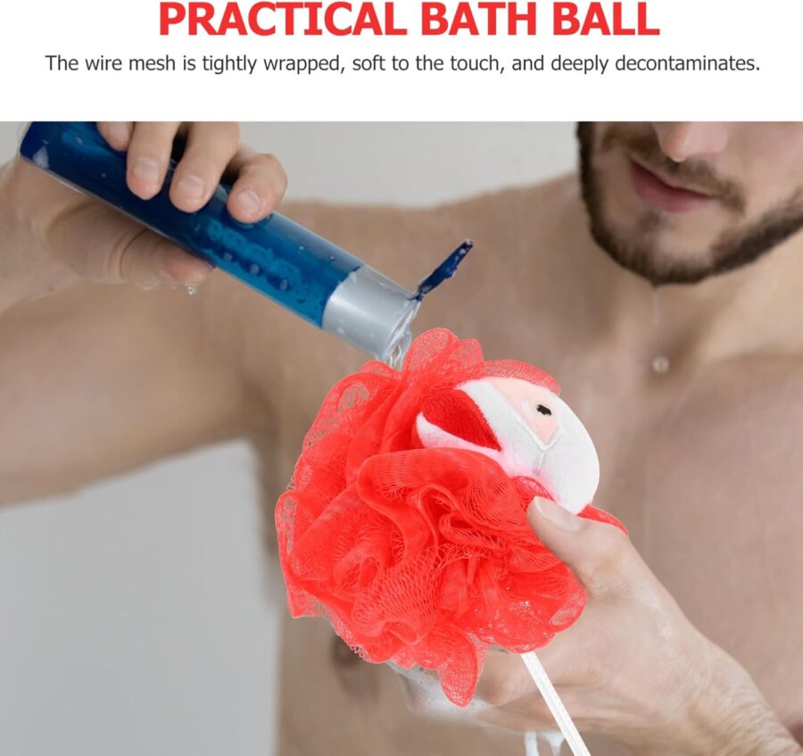 Kids Bath Sponge Ball - Bath Loofah Mesh Pouf Shower Exfoliator Scrubber Bath Foaming Ball Loofah with Soft Toy (random character ) - Image 4