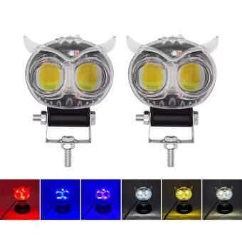 PACK OF 2 Owl Shape Crystal Multi Color Drl Led Fog Light For Bikes Universal Fitment For Bikes  Metal Back Body
